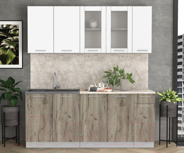 Изображение товара Кухонный гарнитур Интерлиния Мила 19 (белый платинум/дуб серый/опал светлый)