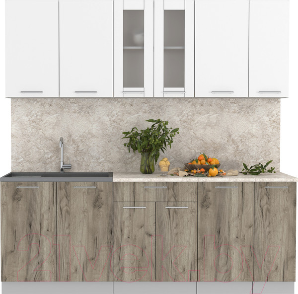 Изображение товара Кухонный гарнитур Интерлиния Мила 21 (белый платинум/дуб серый/опал светлый)