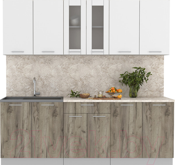 Изображение товара Кухонный гарнитур Интерлиния Мила 22 (белый платинум/дуб серый/опал светлый)