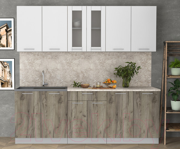 Изображение товара Кухонный гарнитур Интерлиния Мила 22 (белый платинум/дуб серый/опал светлый)
