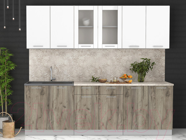 Изображение товара Кухонный гарнитур Интерлиния Мила 24 (белый платинум/дуб серый/опал светлый)