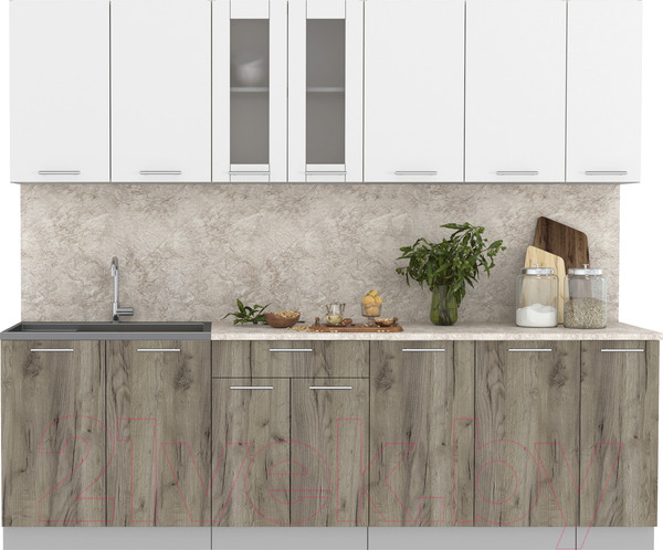 Изображение товара Кухонный гарнитур Интерлиния Мила 25 (белый платинум/дуб серый/опал светлый)