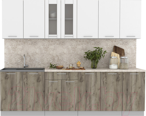 Изображение товара Кухонный гарнитур Интерлиния Мила 26 (белый платинум/дуб серый/опал светлый)