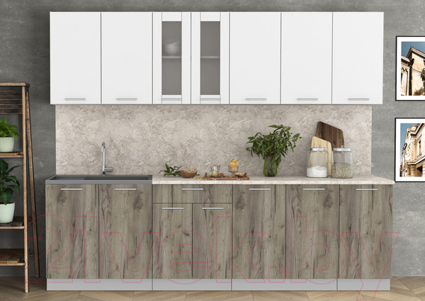 Изображение товара Кухонный гарнитур Интерлиния Мила 26 (белый платинум/дуб серый/опал светлый)