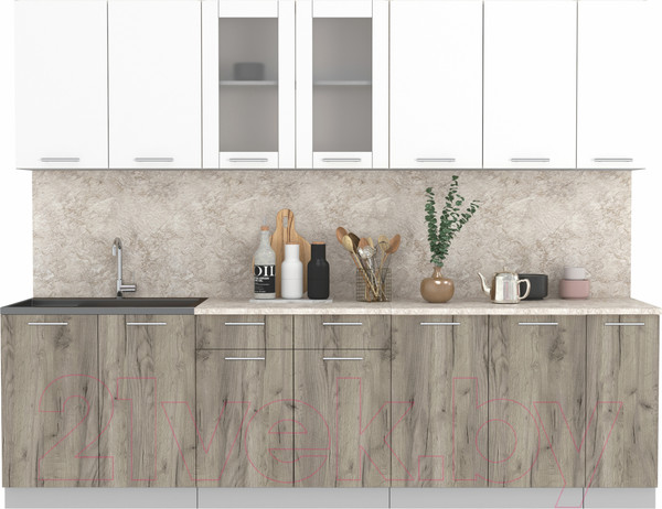 Изображение товара Кухонный гарнитур Интерлиния Мила 27 (белый платинум/дуб серый/опал светлый)