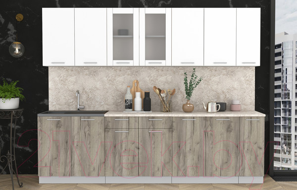 Изображение товара Кухонный гарнитур Интерлиния Мила 27 (белый платинум/дуб серый/опал светлый)