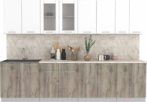 Изображение товара Кухонный гарнитур Интерлиния Мила 30 (белый платинум/дуб серый/опал светлый)