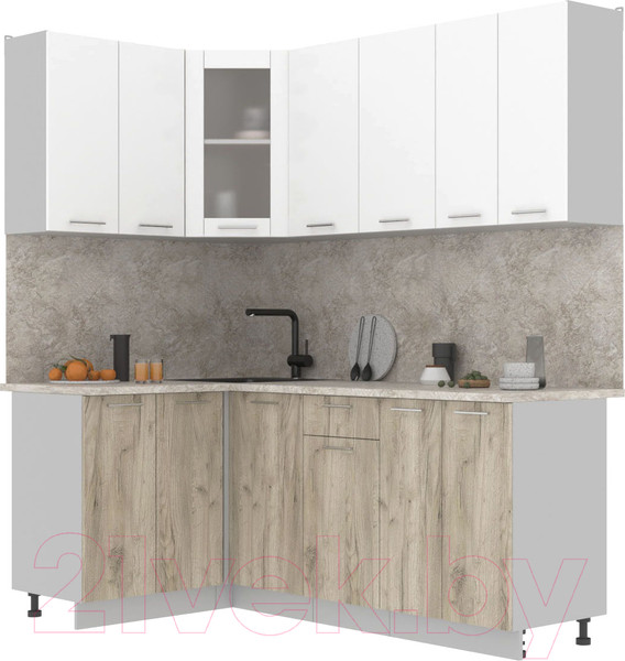 Изображение товара Кухонный гарнитур Интерлиния Мила 12x20 (белый платинум/дуб серый/опал светлый)