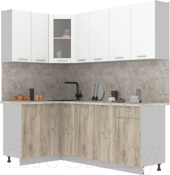 Изображение товара Кухонный гарнитур Интерлиния Мила 12x21 (белый платинум/дуб серый/опал светлый)