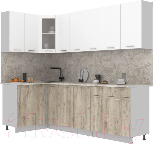 Изображение товара Кухонный гарнитур Интерлиния Мила 12x25 (белый платинум/дуб серый/опал светлый)