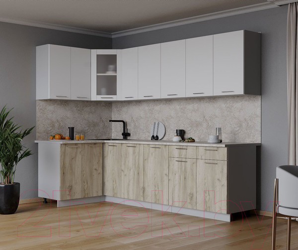 Изображение товара Кухонный гарнитур Интерлиния Мила 12x25 (белый платинум/дуб серый/опал светлый)