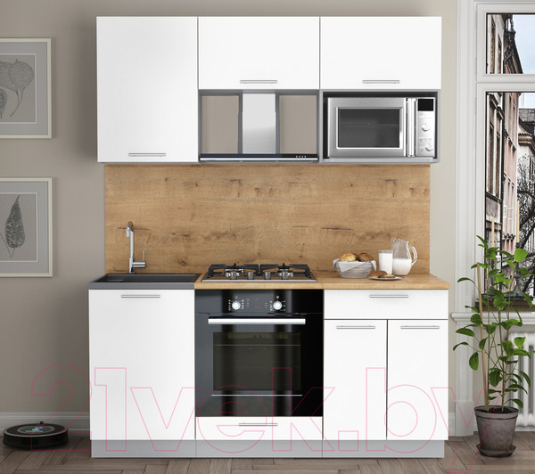 Изображение товара Кухонный гарнитур Интерлиния Мила 1.7 ВТ (белый платинум/белый платинум/дуб бунратти)