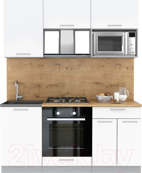 Изображение товара Кухонный гарнитур Интерлиния Мила 1.7 ВТ (белый платинум/белый платинум/дуб бунратти)