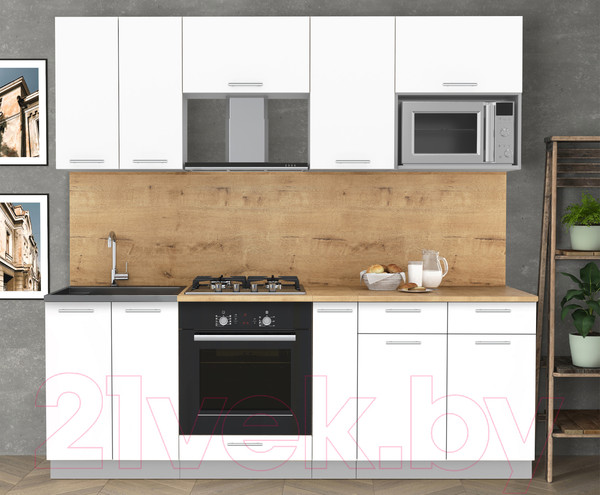 Изображение товара Кухонный гарнитур Interline Мила 2.2 ВТ (белый платинум/белый платинум/дуб бунратти)