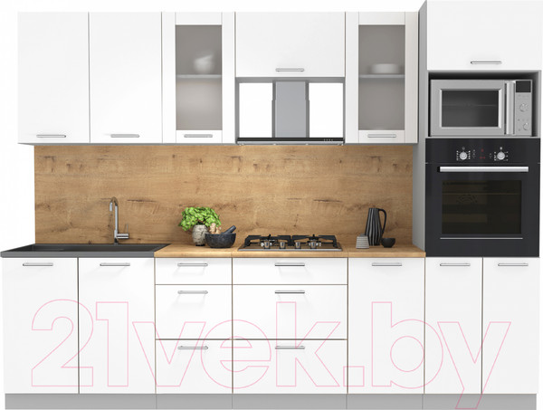Изображение товара Кухонный гарнитур Интерлиния Мила 2.8 ВТ (белый платинум/белый платинум/дуб бунратти)