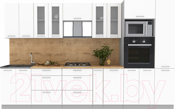 Изображение товара Кухонный гарнитур Интерлиния Мила 3.4 ВТ (белый платинум/белый платинум/дуб бунратти)