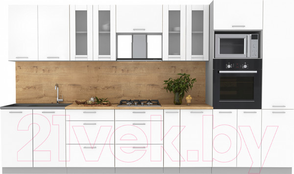 Изображение товара Кухонный гарнитур Интерлиния Мила 3.6 ВТ (белый платинум/белый платинум/дуб бунратти)