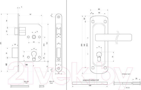 Изображение товара Замок врезной VELA 1423-AB (бронза)