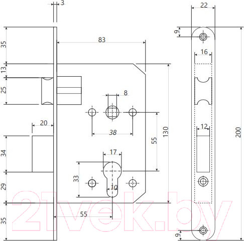 Изображение товара Замок врезной VELA 1601-CR (хром)