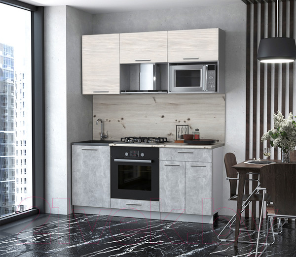 Изображение товара Кухонный гарнитур Интерлиния Мила 1.7 ВТ (белый платинум/бетон/бискайская сосна)