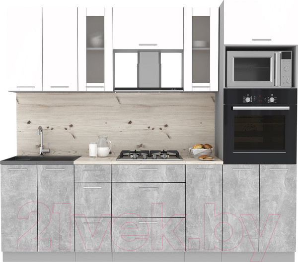 Изображение товара Кухонный гарнитур Интерлиния Мила 2.4 ВТ (белый платинум/бетон/бискайская сосна)