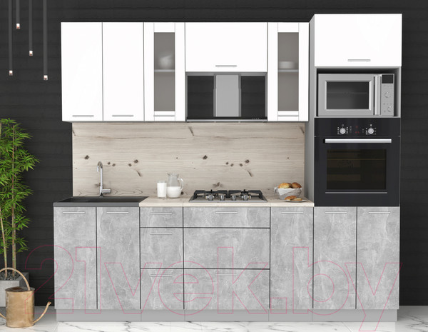 Изображение товара Кухонный гарнитур Интерлиния Мила 2.4 ВТ (белый платинум/бетон/бискайская сосна)