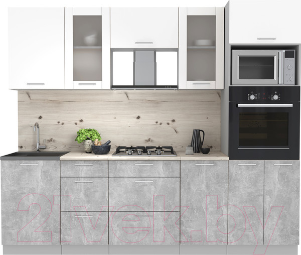 Изображение товара Кухонный гарнитур Интерлиния Мила 2.5 ВТ (белый платинум/бетон/бискайская сосн)