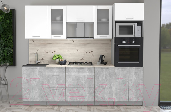 Изображение товара Кухонный гарнитур Интерлиния Мила 2.5 ВТ (белый платинум/бетон/бискайская сосн)