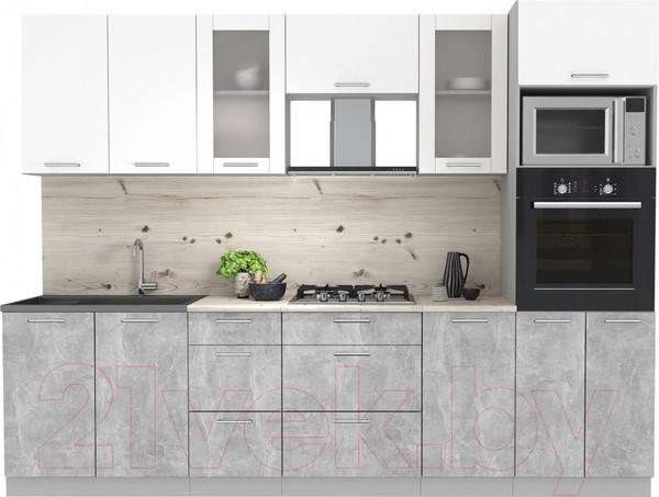 Изображение товара Кухонный гарнитур Интерлиния Мила 2.8 ВТ (белый платинум/бетон/бискайская сосна)