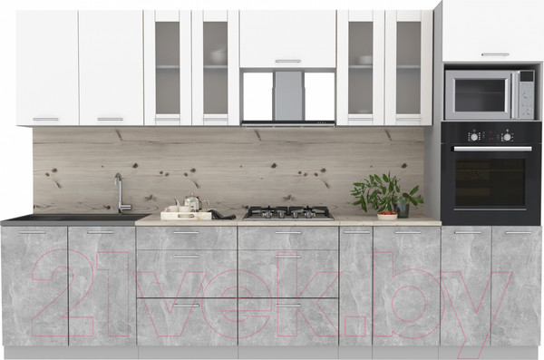 Изображение товара Кухонный гарнитур Интерлиния Мила 3.2 ВТ (белый платинум/бетон/бискайская сосна)