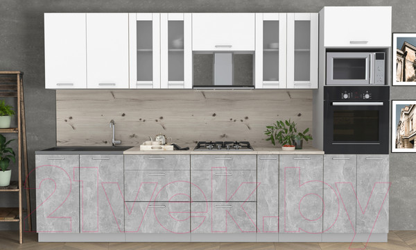 Изображение товара Кухонный гарнитур Интерлиния Мила 3.2 ВТ (белый платинум/бетон/бискайская сосна)