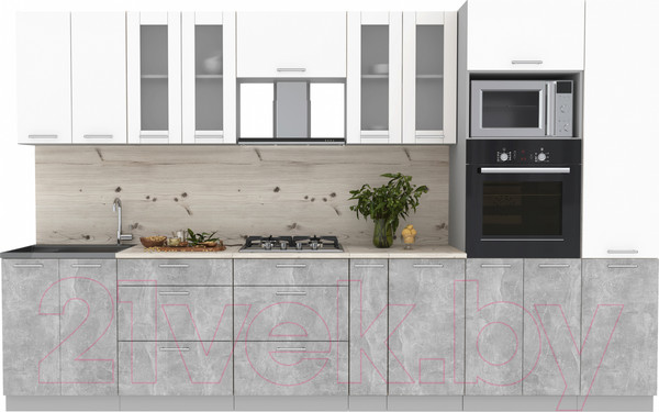 Изображение товара Кухонный гарнитур Интерлиния Мила 3.4 ВТ (белый платинум/бетон/бискайская сосна)