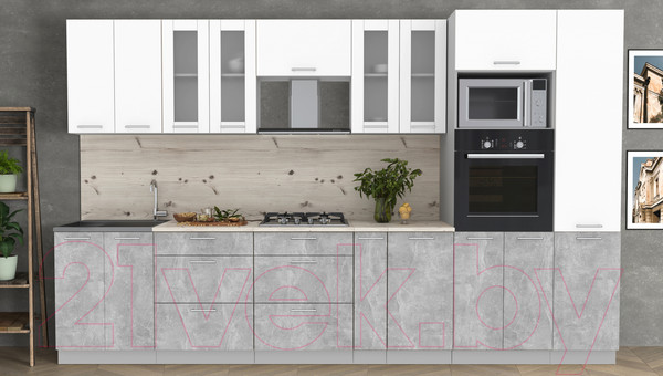 Изображение товара Кухонный гарнитур Интерлиния Мила 3.4 ВТ (белый платинум/бетон/бискайская сосна)