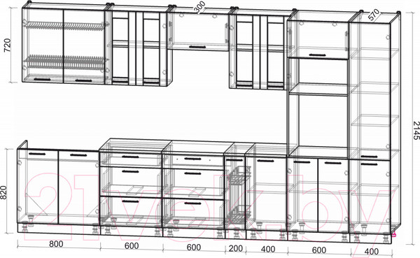Изображение товара Кухонный гарнитур Интерлиния Мила 3.6 ВТ (белый платинум/бетон/бискайская сосна)