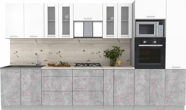 Изображение товара Кухонный гарнитур Интерлиния Мила 3.6 ВТ (белый платинум/бетон/бискайская сосна)