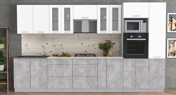 Изображение товара Кухонный гарнитур Интерлиния Мила 3.6 ВТ (белый платинум/бетон/бискайская сосна)