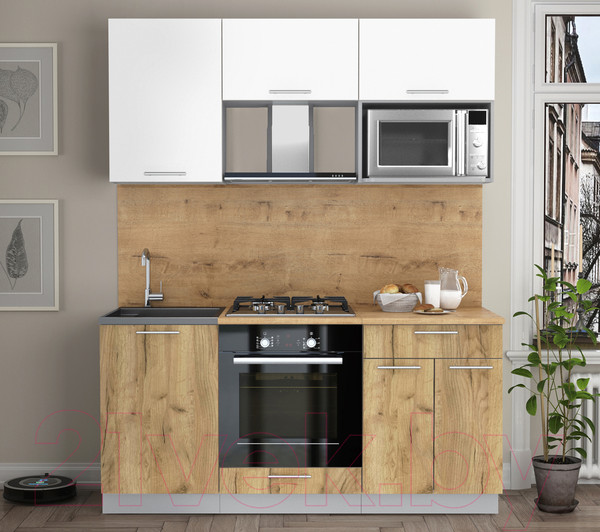 Изображение товара Кухонный гарнитур Интерлиния Мила 1.7 ВТ (белый платинум/дуб золотой/дуб бунратти)