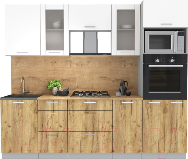 Изображение товара Кухонный гарнитур Интерлиния Мила 2.5 ВТ (белый платинум/дуб золотой/дуб бунратти)