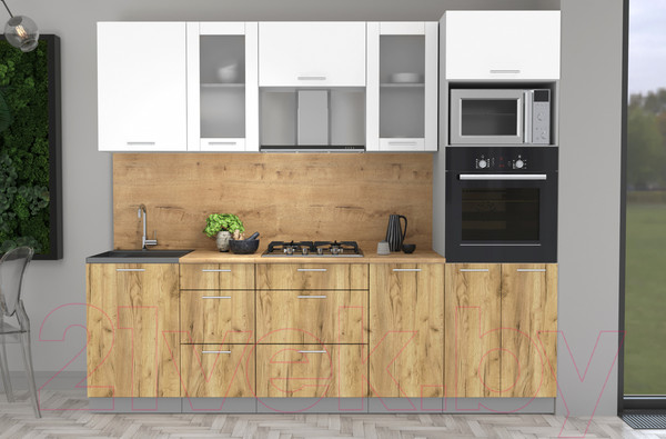 Изображение товара Кухонный гарнитур Интерлиния Мила 2.5 ВТ (белый платинум/дуб золотой/дуб бунратти)