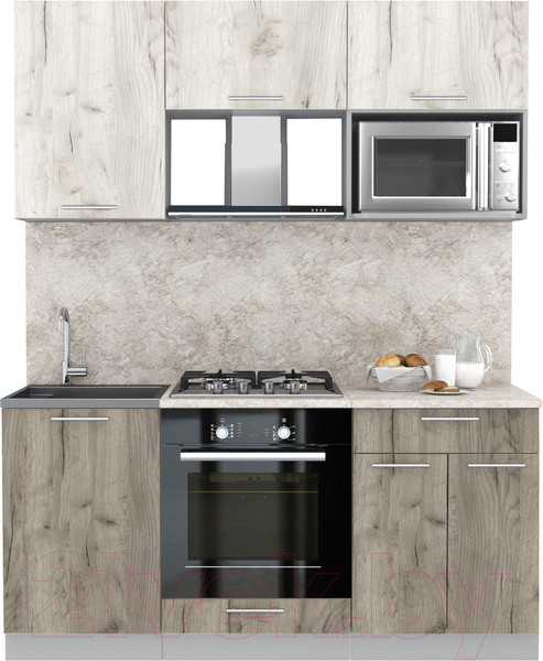 Изображение товара Кухонный гарнитур Интерлиния Мила 1.7 ВТ (белый платинум/дуб серый/опал светлый)