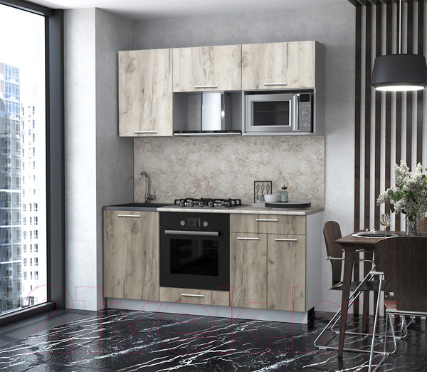 Изображение товара Кухонный гарнитур Интерлиния Мила 1.7 ВТ (белый платинум/дуб серый/опал светлый)