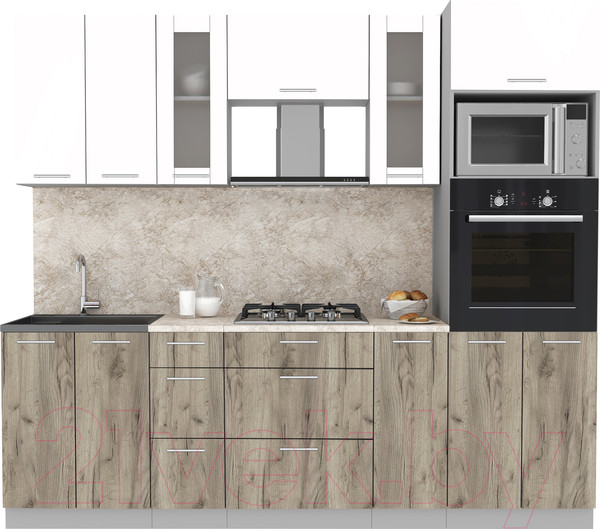 Изображение товара Кухонный гарнитур Интерлиния Мила 2.4 ВТ (белый платинум/дуб серый/опал светлый)