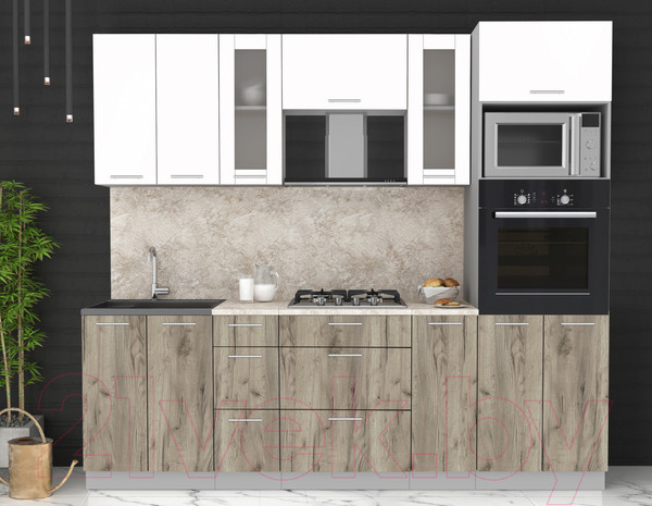 Изображение товара Кухонный гарнитур Интерлиния Мила 2.4 ВТ (белый платинум/дуб серый/опал светлый)