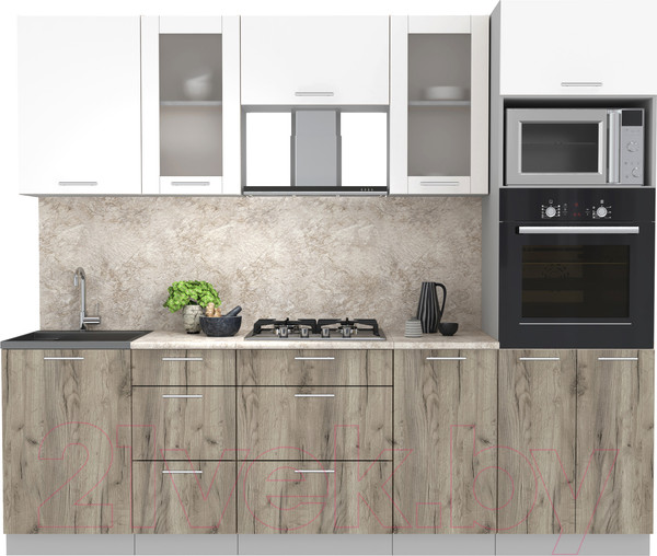 Изображение товара Кухонный гарнитур Интерлиния Мила 2.5 ВТ (белый платинум/дуб серый/опал светлый)