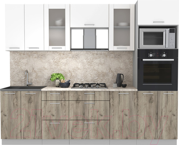 Изображение товара Кухонный гарнитур Интерлиния Мила 2.6 ВТ (белый платинум/дуб серый/опал светлый)