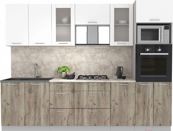 Изображение товара Кухонный гарнитур Интерлиния Мила 2.8 ВТ (белый платинум/дуб серый/опал светлый)