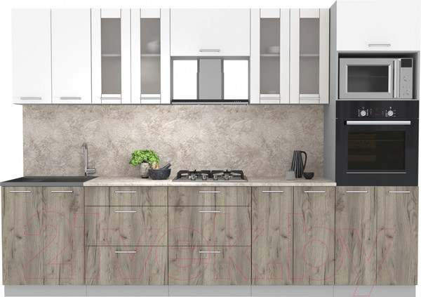Изображение товара Кухонный гарнитур Интерлиния Мила 3.0 ВТ (белый платинум/дуб серый/опал светлый)