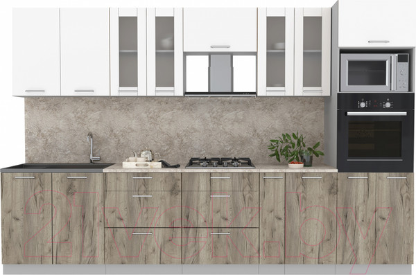 Изображение товара Кухонный гарнитур Интерлиния Мила 3.2 ВТ (белый платинум/дуб серый/опал светлый)