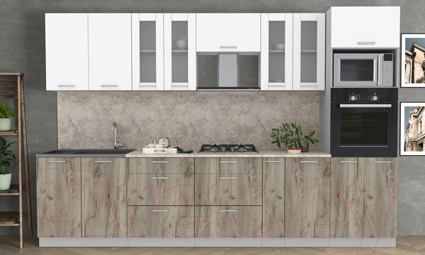 Изображение товара Кухонный гарнитур Интерлиния Мила 3.2 ВТ (белый платинум/дуб серый/опал светлый)