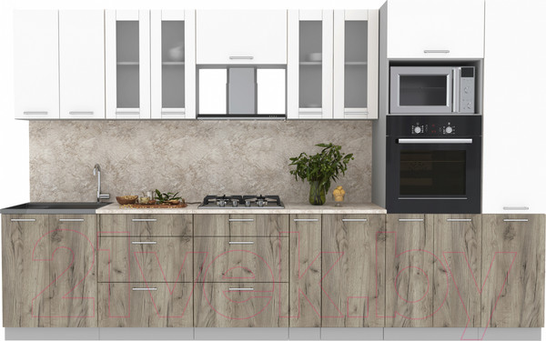 Изображение товара Кухонный гарнитур Интерлиния Мила 3.4 ВТ (белый платинум/дуб серый/опал светлый)